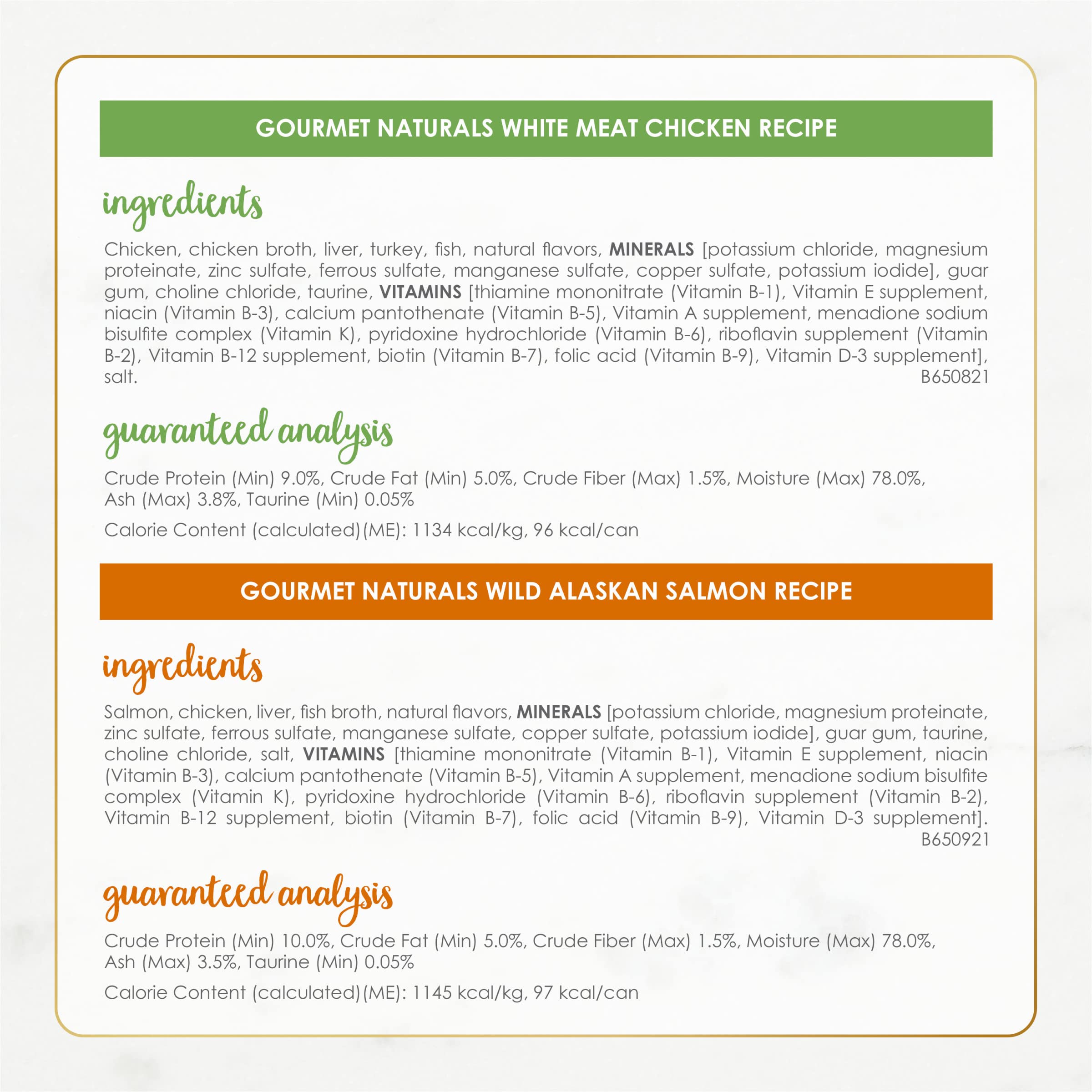 Fórmula sin colorantes ni conservantes en Fancy Feast Gourmet Naturals