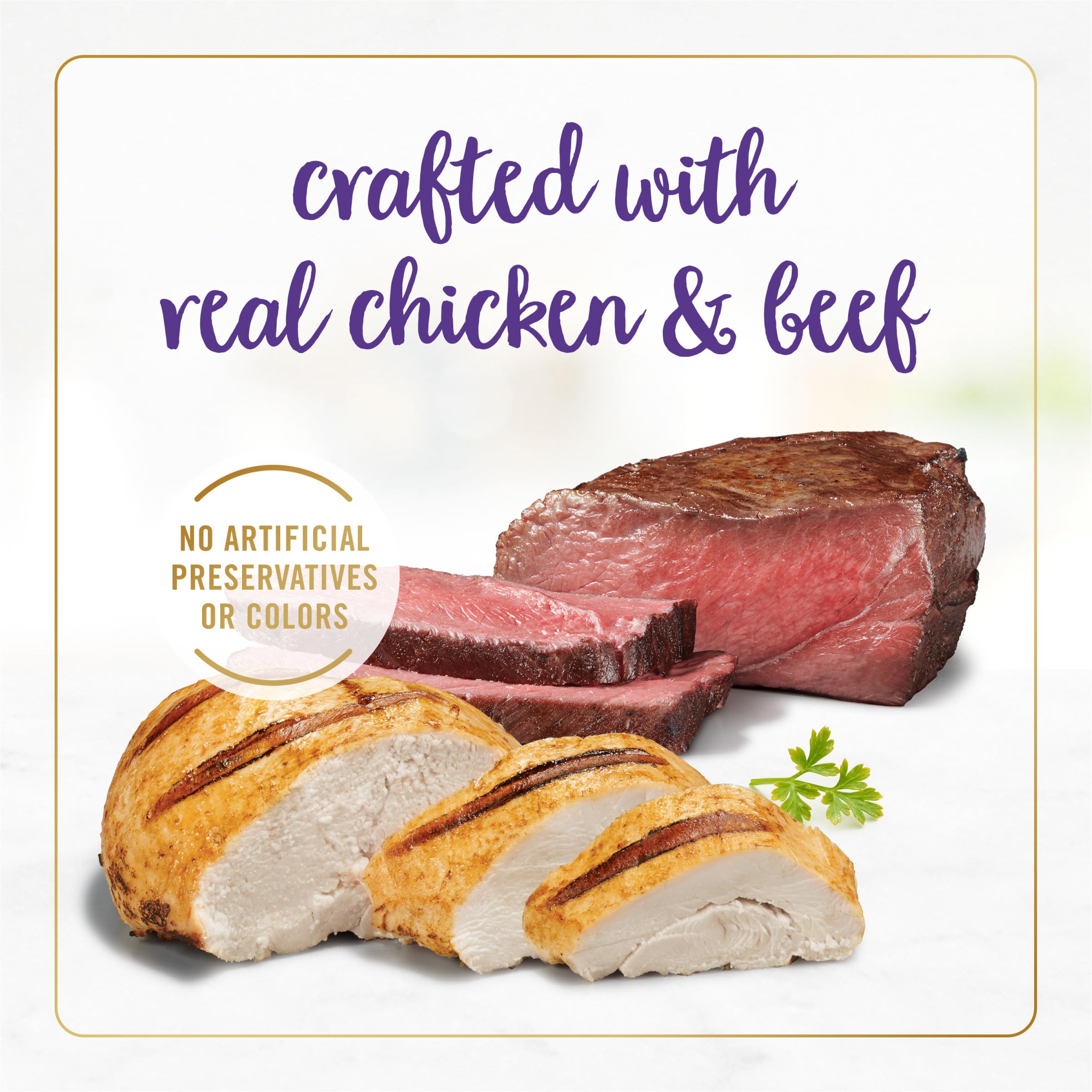 Fancy Feast Gravy Lovers primer plano de trozos jugosos en salsa, ideal para comer diario.