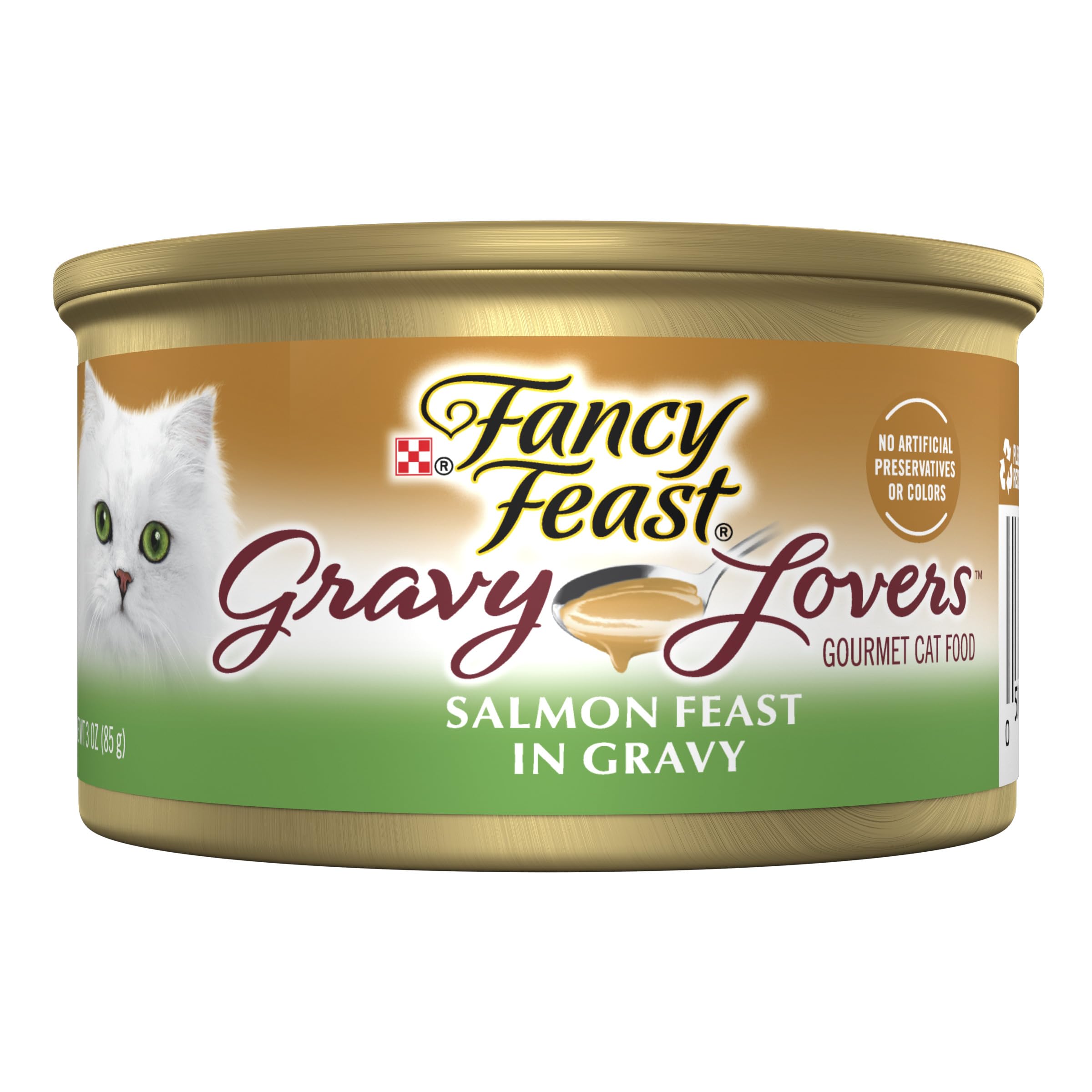 Fancy Feast Gravy Lovers salmón en lata con salsa sabrosa para gatitos y adultos.