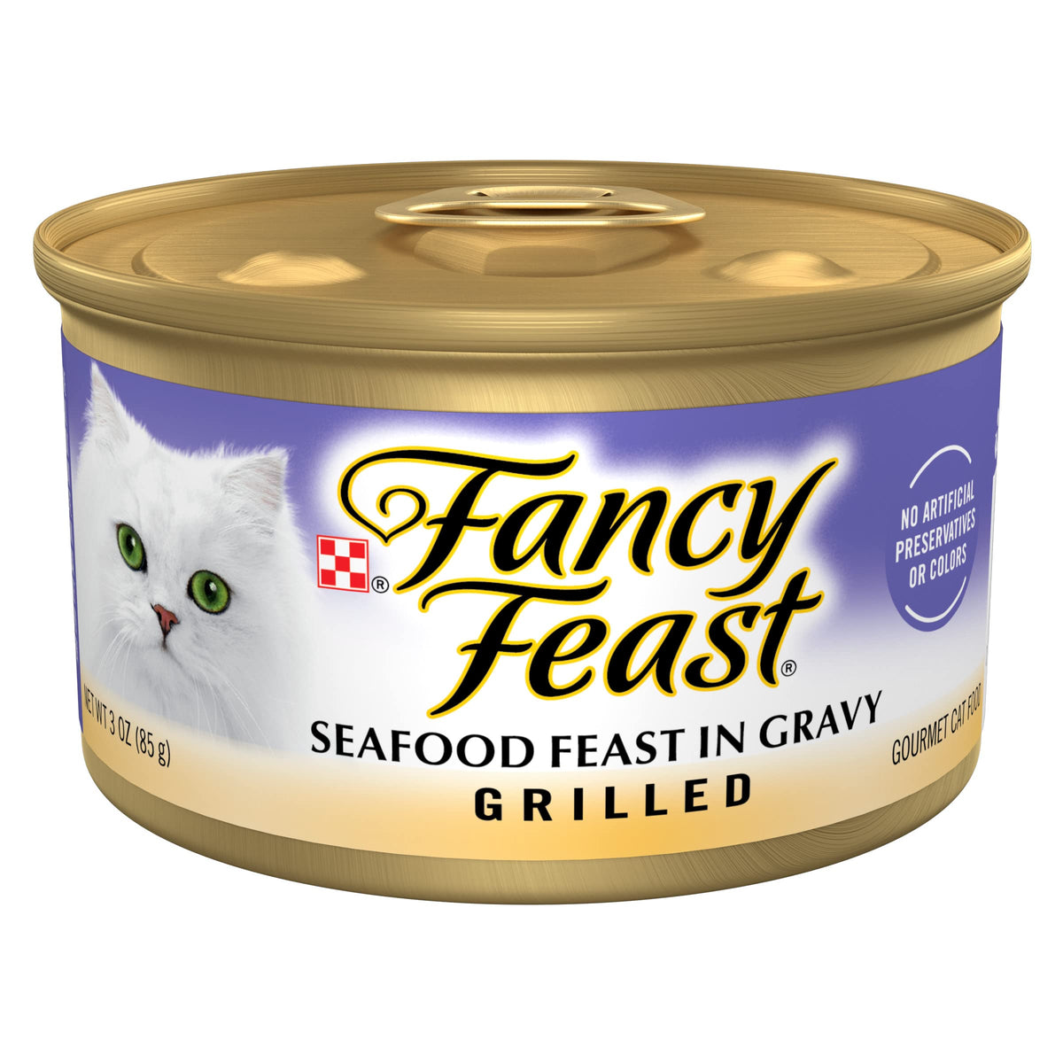 Fancy Feast mariscos a la parrilla en salsa: porciones tiernas para una experiencia sabrosa en la lata.