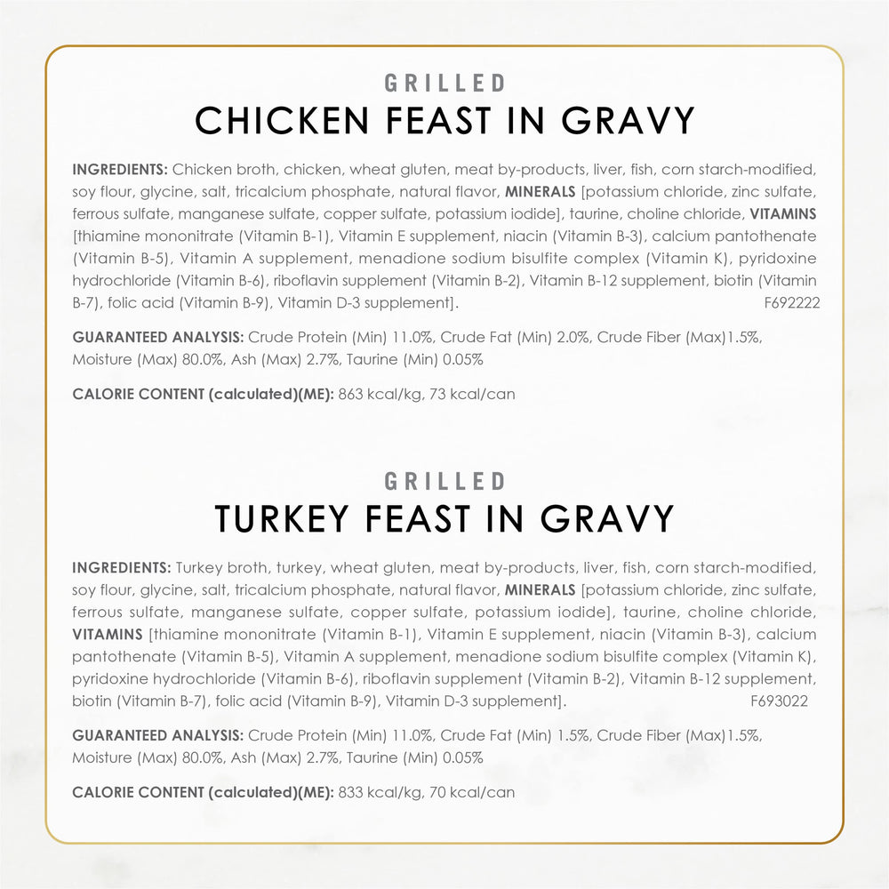 Fancy Feast Grilled sin colores artificiales, opción más natural para gatos.