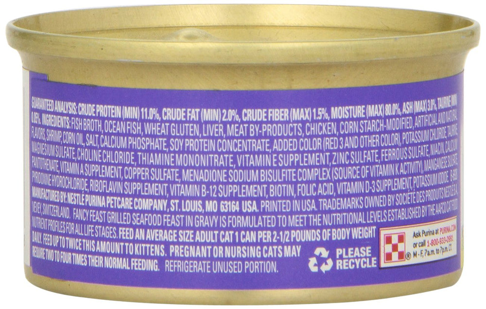 Fancy Feast FF Mariscos a la parrilla 3oz - textura suave para comer con facilidad.