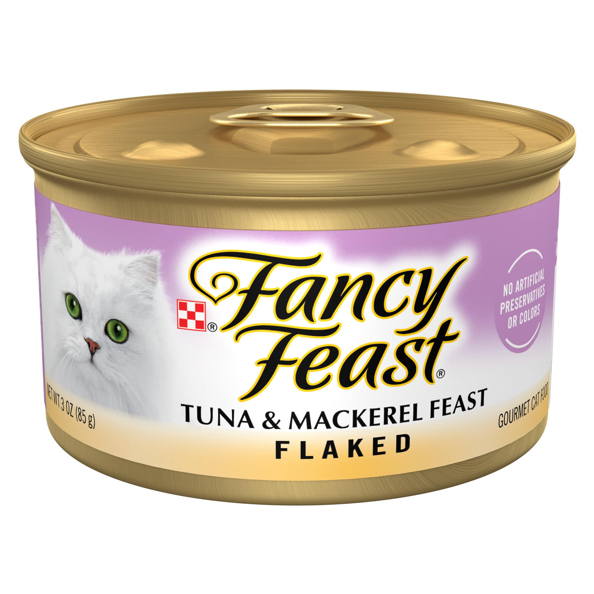Fancy Feast lata de atún y caballa para la hora de comida con sabor marino.