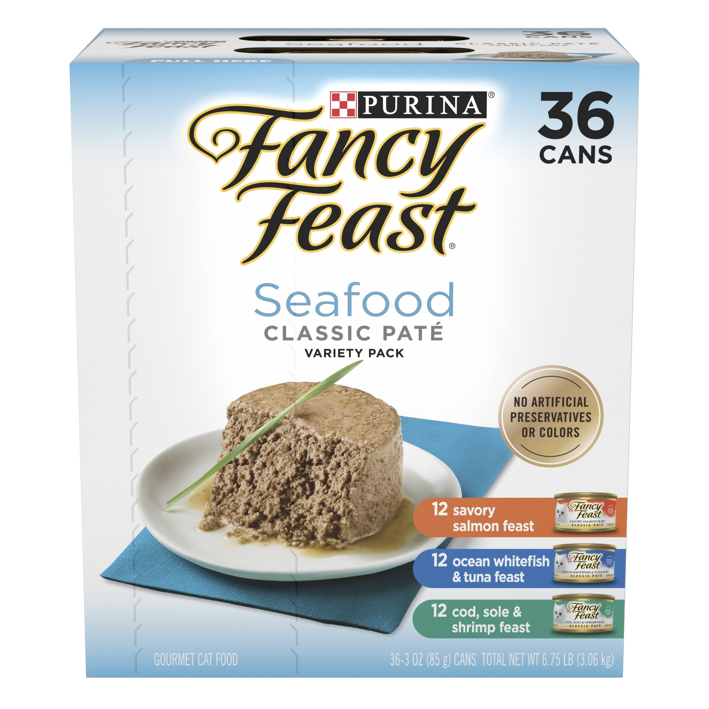 Purina Fancy Feast Colección Mariscos Clásicos Paté, lata de 3 onzas, variedad para cada comida