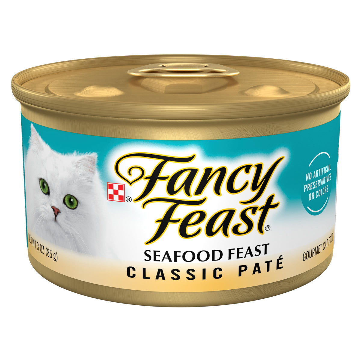 Fancy Feast mariscos en lata, enfoque 3 onzas, sabor delicioso y práctico para cada comida