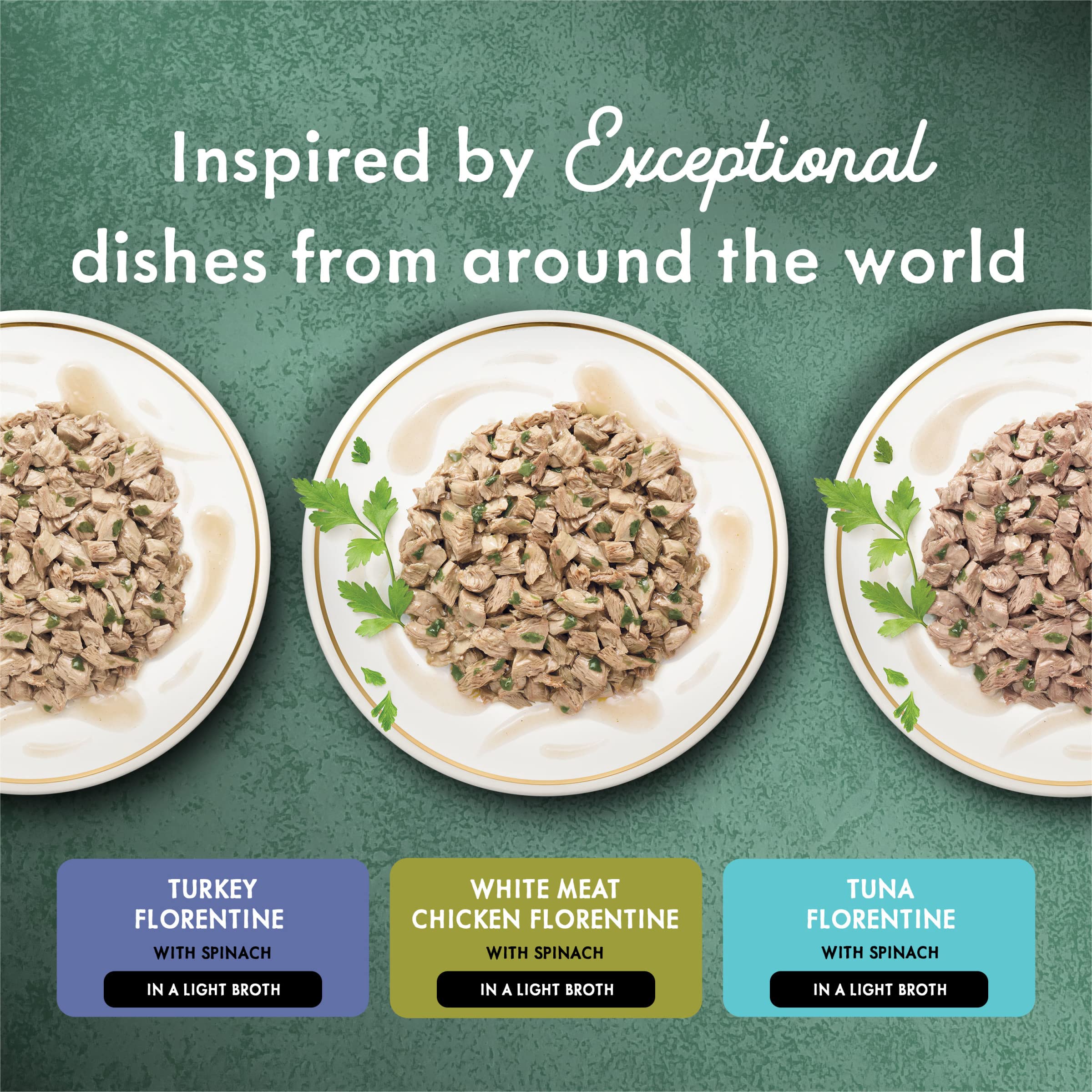 Fancy Feast Medleys Florentine Atún Verduras: combinación de atún y vegetales para estimulación sensorial