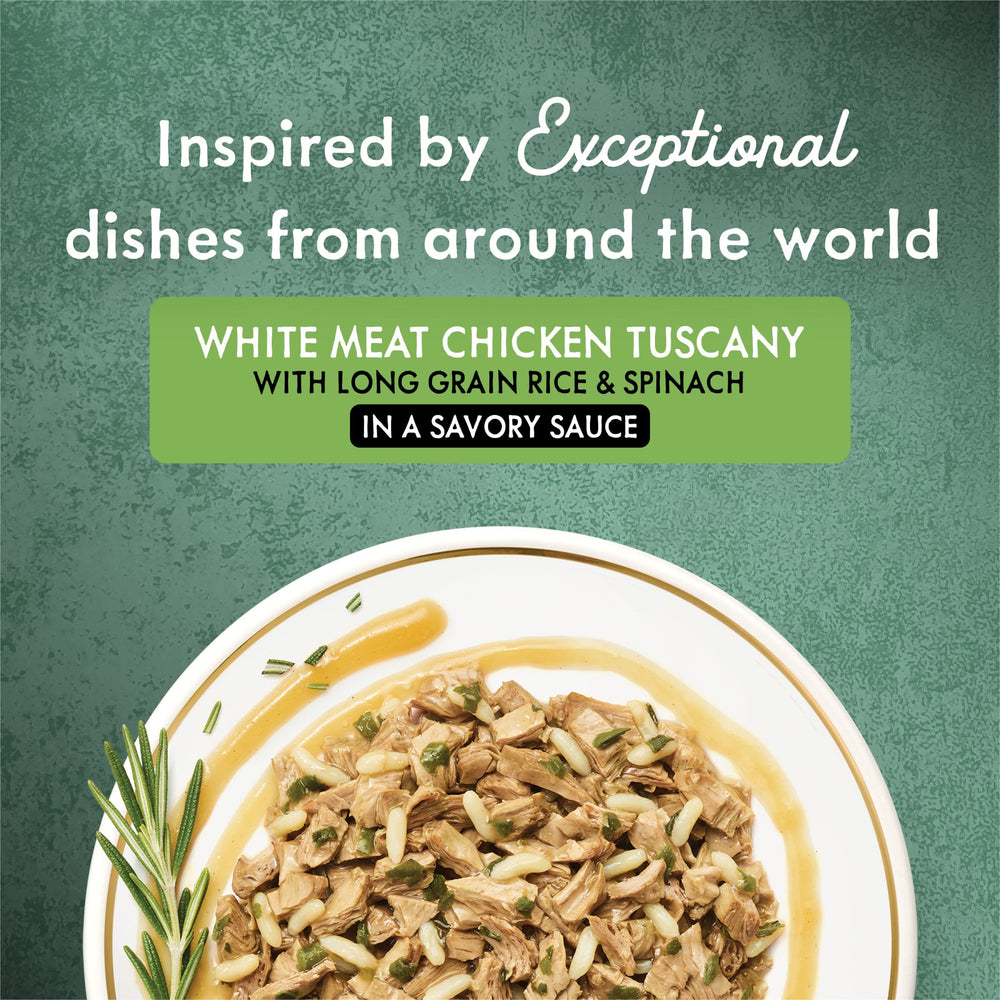 Purina Fancy Feast Medleys Pollo Toscana con gravy cremoso, experiencia sabrosa diaria.