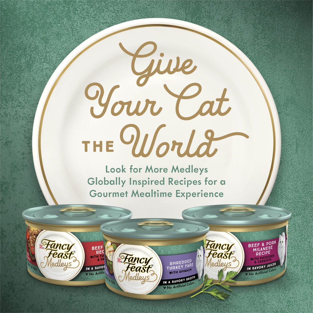 Fancy Feast Medleys, variedad de sabores en una colección conveniente.