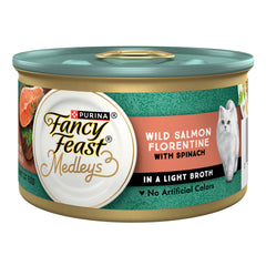 Fancy Feast Medleys salmón salvaje Florentino con verduras de jardín, sabor gourmet para gatos adultos.