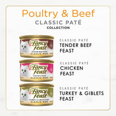 Fancy Feast paté textura suave para gatos adultos, ideal para comidas diarias.