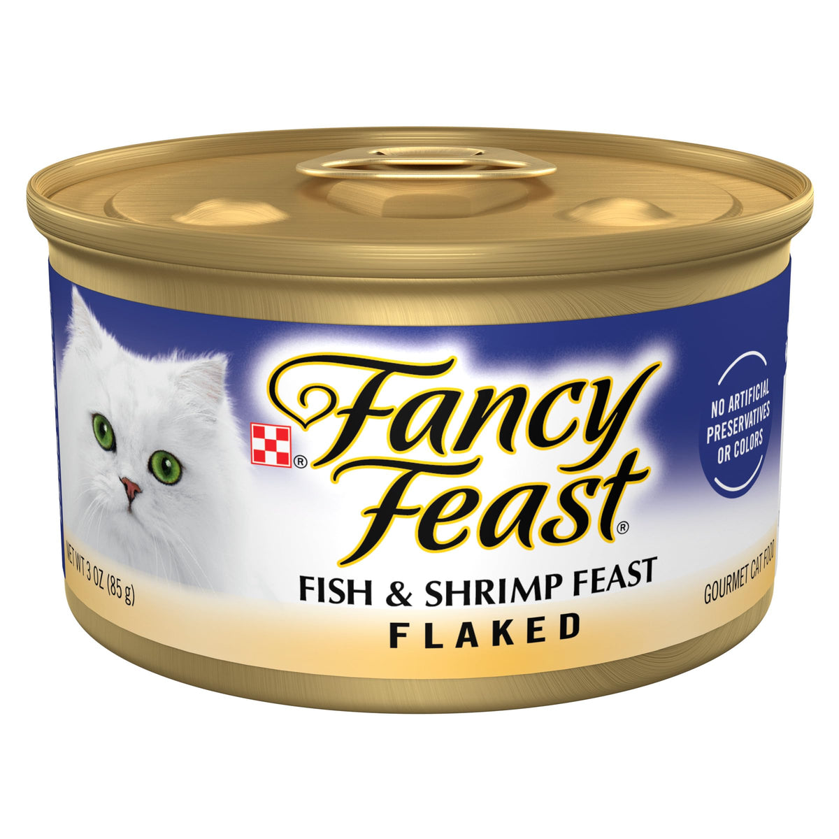 Fancy Feast pez y camarones: textura desmenuzada para gatos adultos.