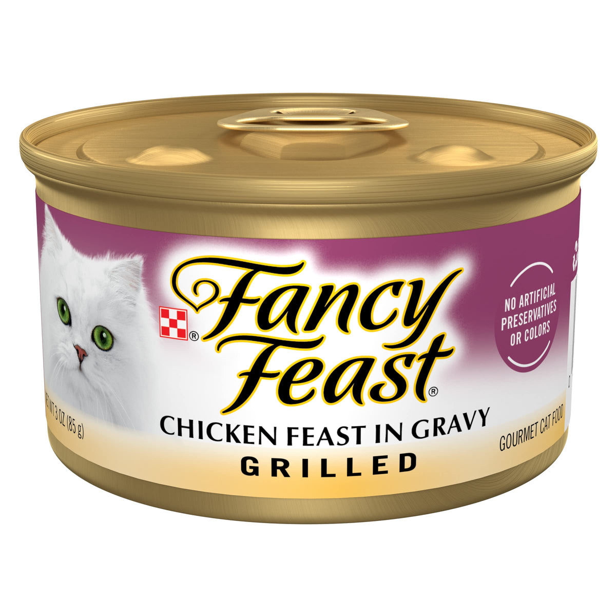 Fancy Feast: trozos de pollo a la parrilla en salsa, sabor gourmet para gatos.
