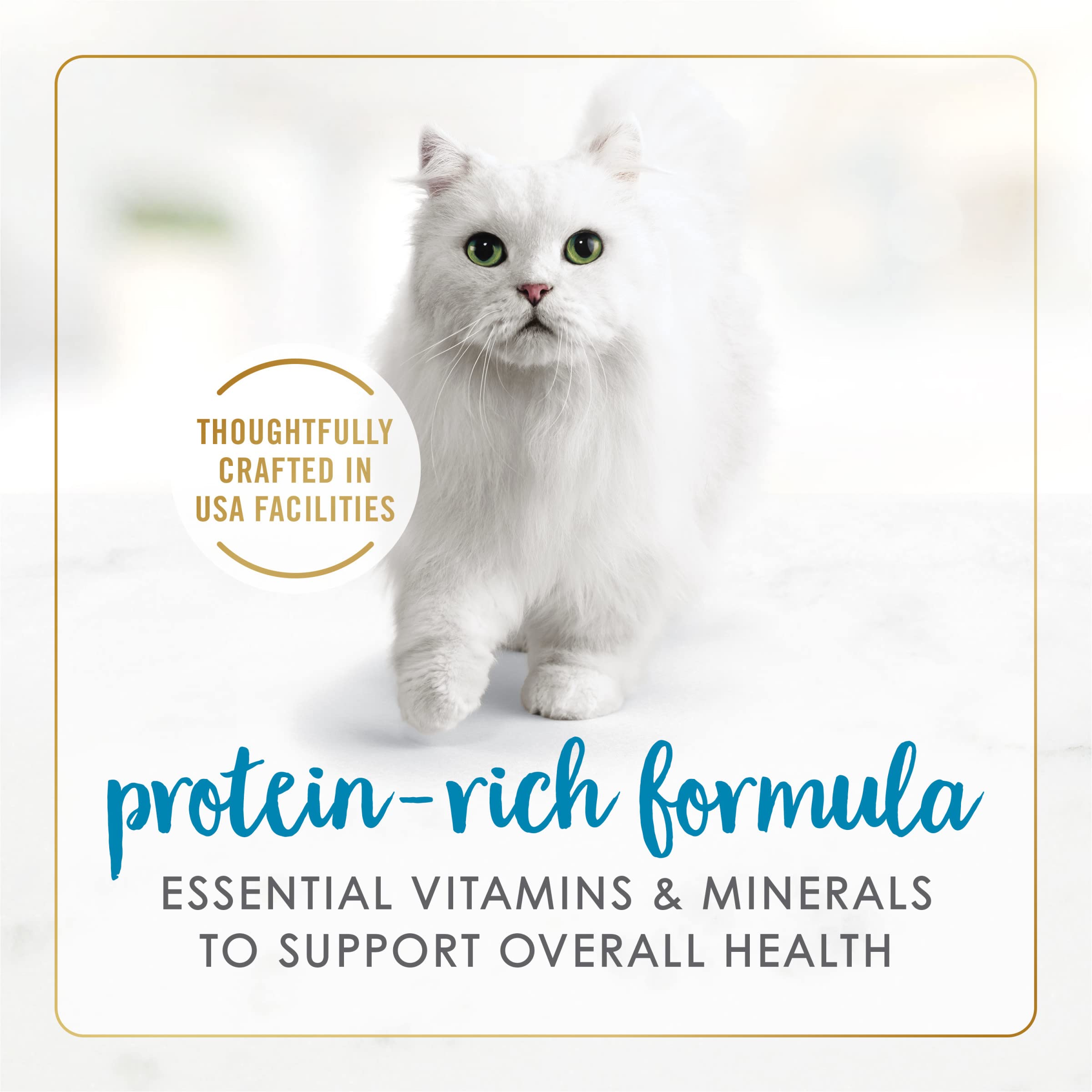 Primer plano de Fancy Feast: pescado blanco y atun, nutricion completa.