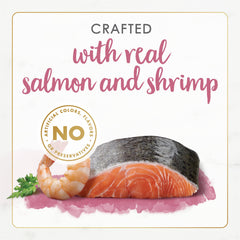 Fancy Feast proteína de salmón y camarones, apoyo a la movilidad felina.