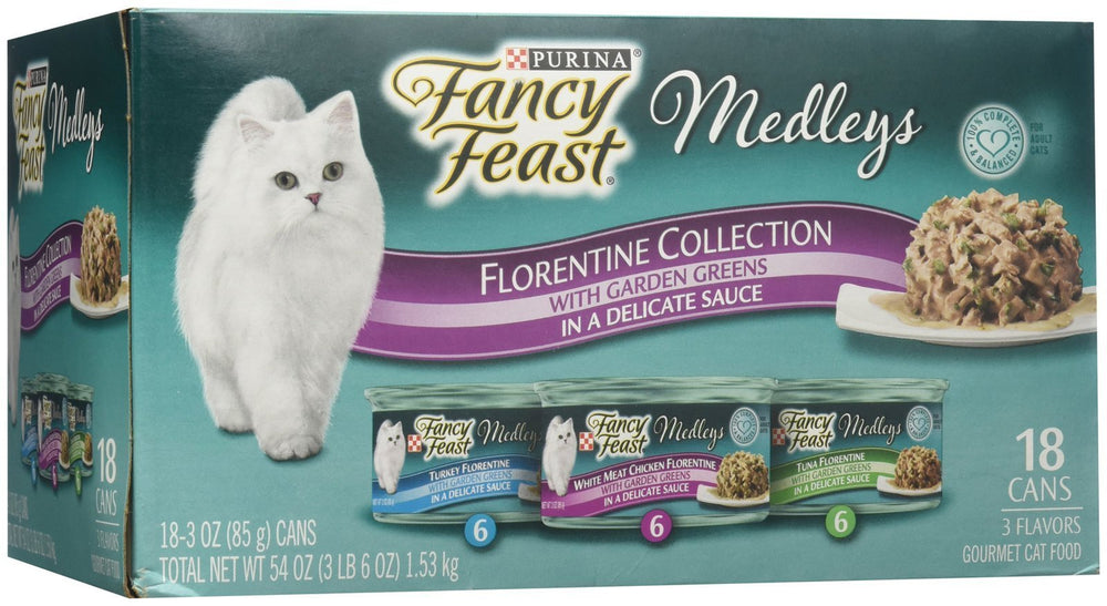 Fancy Feast Purina Medleys Florentine lata de pollo blanco, trozos tiernos para una experiencia sabrosa