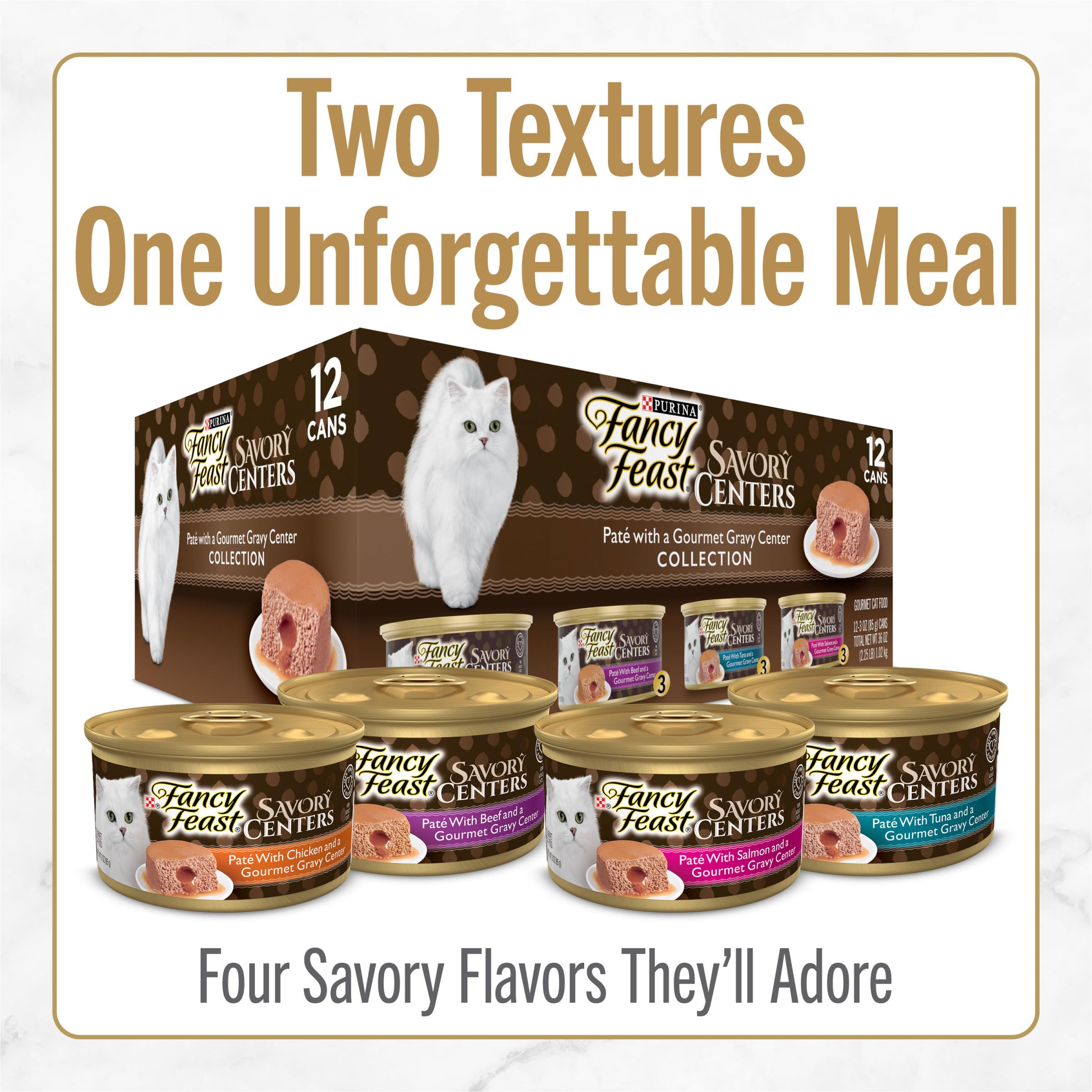 Fancy Feast Savory Centers paté de atún con centro sabroso, perfecto para días especiales.