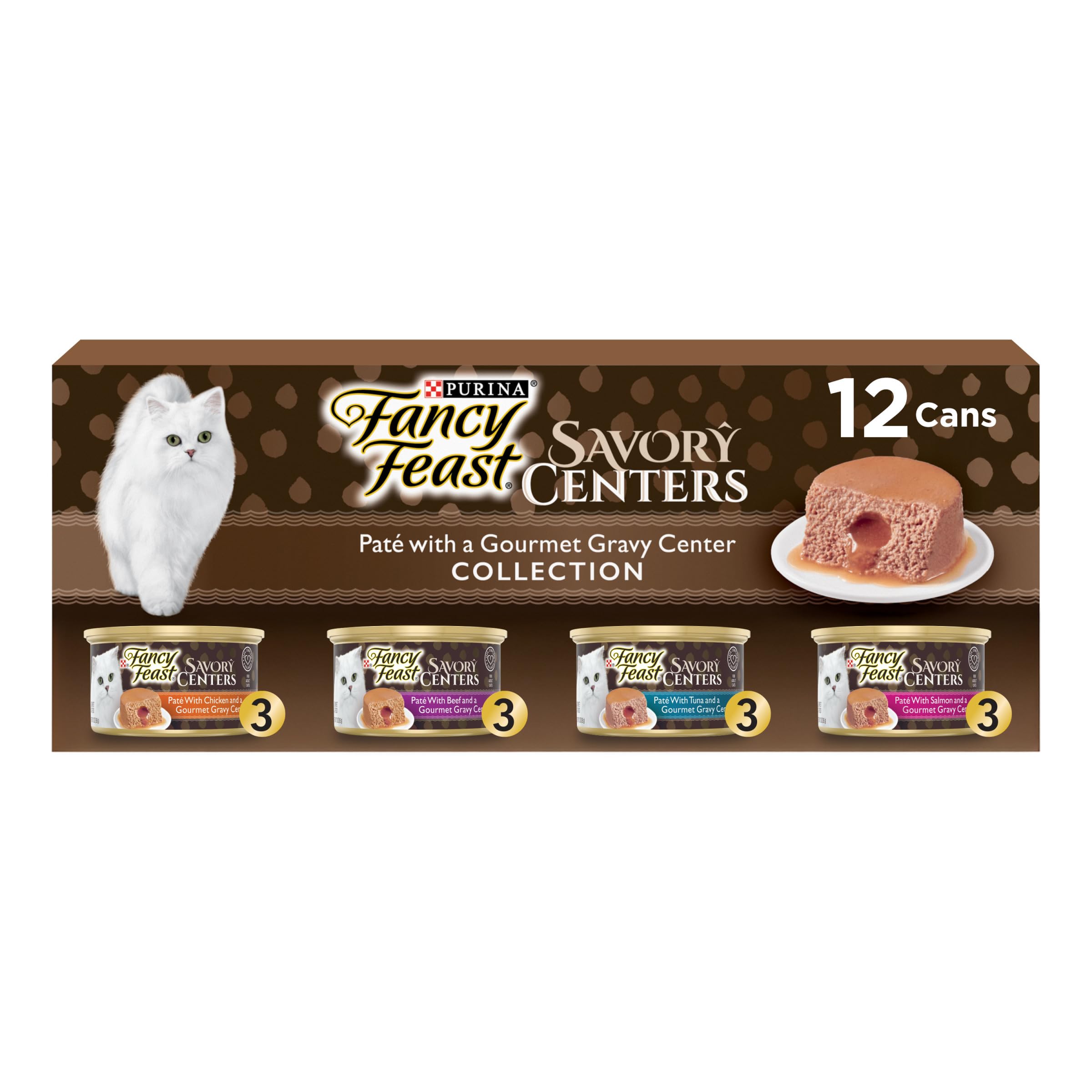 Fancy Feast Savory Centers paté de pollo con centro de salsa, ideal para variar la textura.