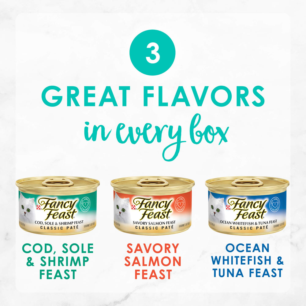 Fancy Feast Seafood Classic Pate, variedad de sabores, ideal para variar comidas