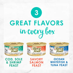 Fancy Feast Seafood Classic Pate, variedad de sabores, ideal para variar comidas