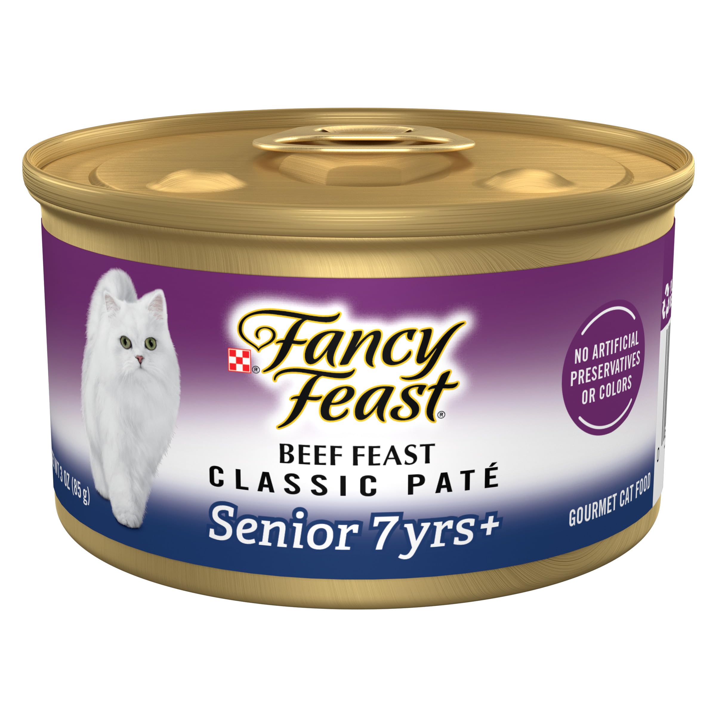 Fancy Feast Senior lata 3 oz de paté de carne de res para gatos mayores, opción práctica de servicio.