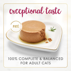 Purina Fancy Feast Senior Pate con ingredientes reales de pollo para mayor nutrición.