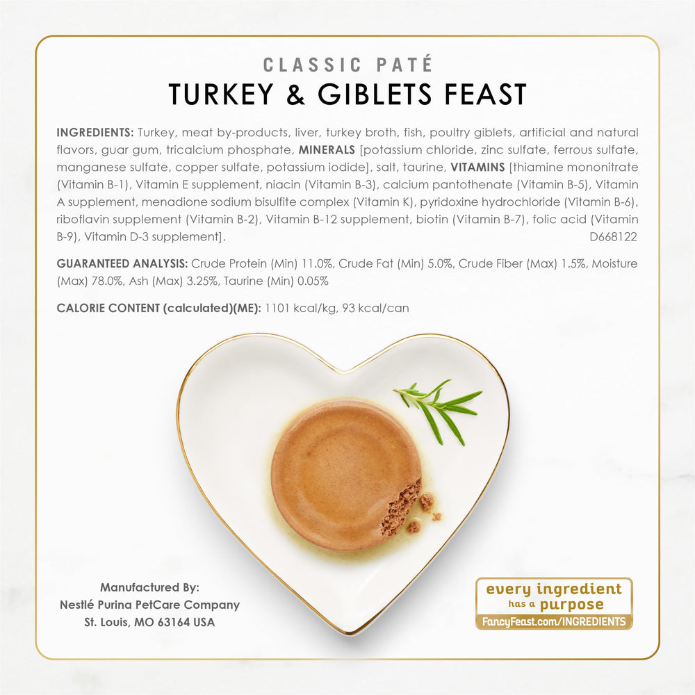 Paté Fancy Feast sin colorantes ni conservantes artificiales.