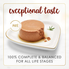 Fancy Feast Tender Beef Pate, textura suave para mordidas cómodas en gatos.