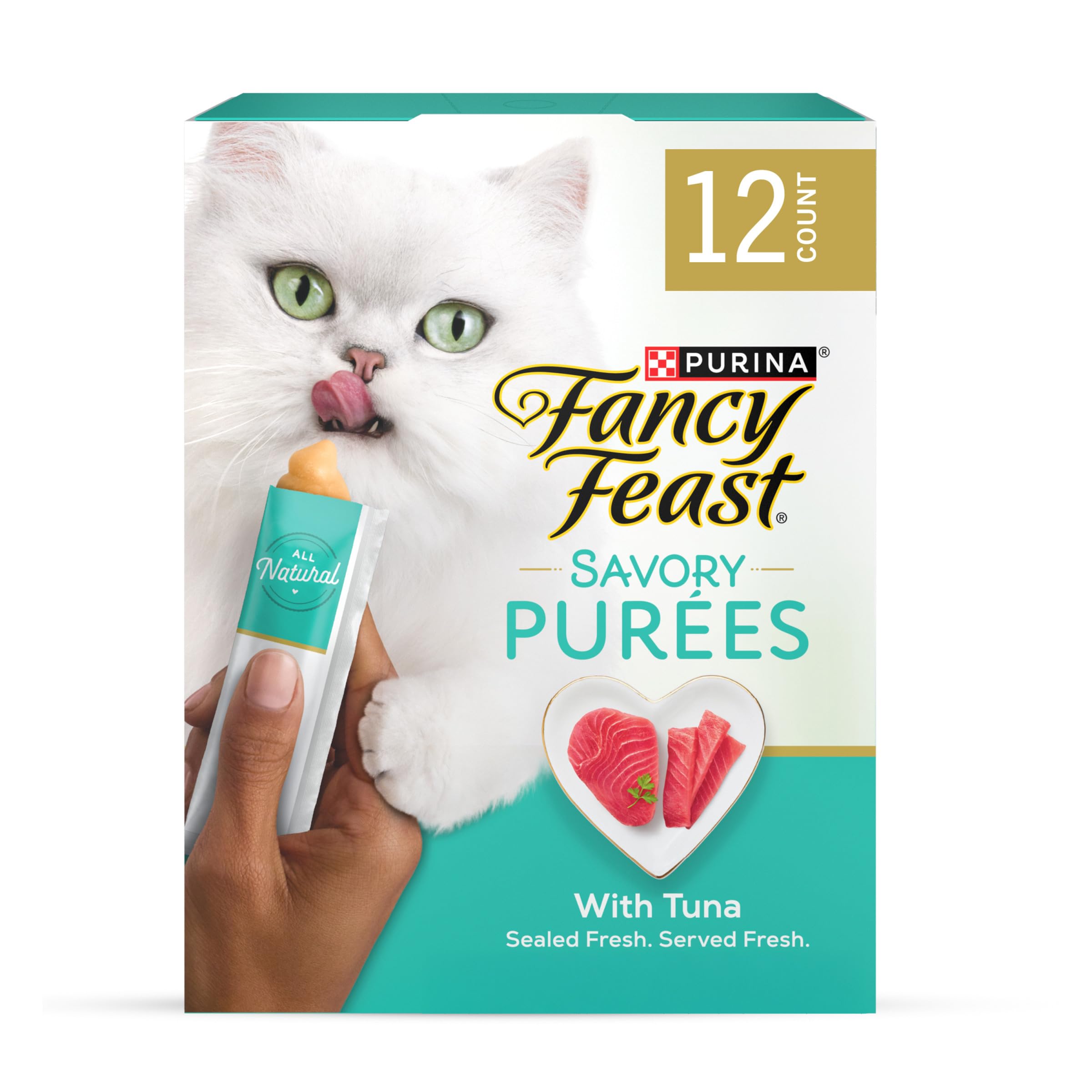 Purina Fancy Feast tubo puré sabroso con atún natural, ideal para premiar