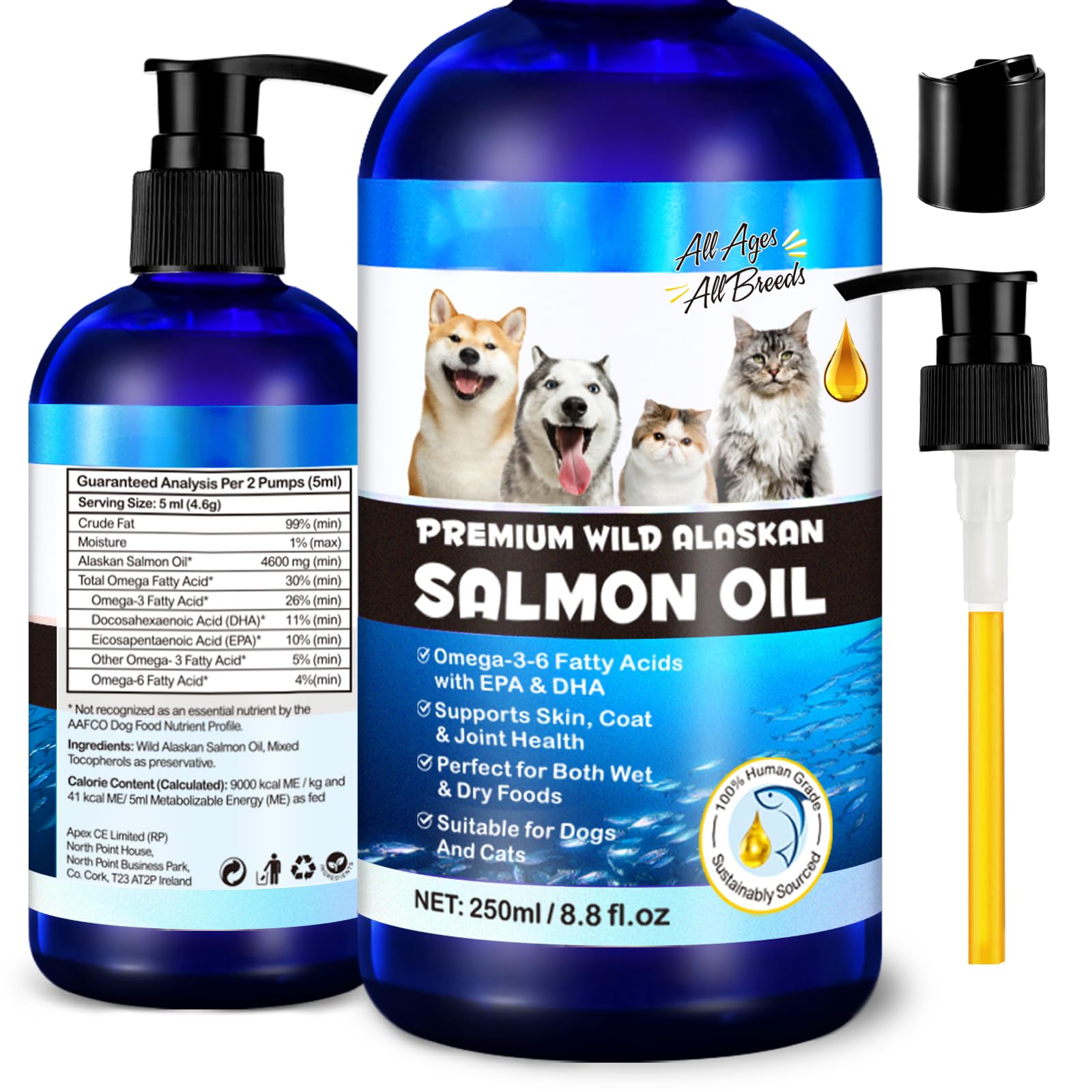 FANGCUN aceite de salmón salvaje en botella, fácil dosificación y uso diario.