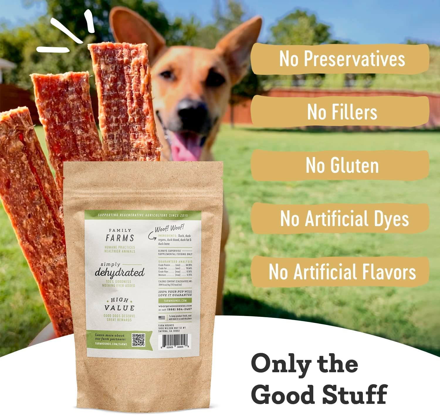 Farm Hounds Duck Strips, fuente de proteínas para mantener músculos y pelaje saludable.