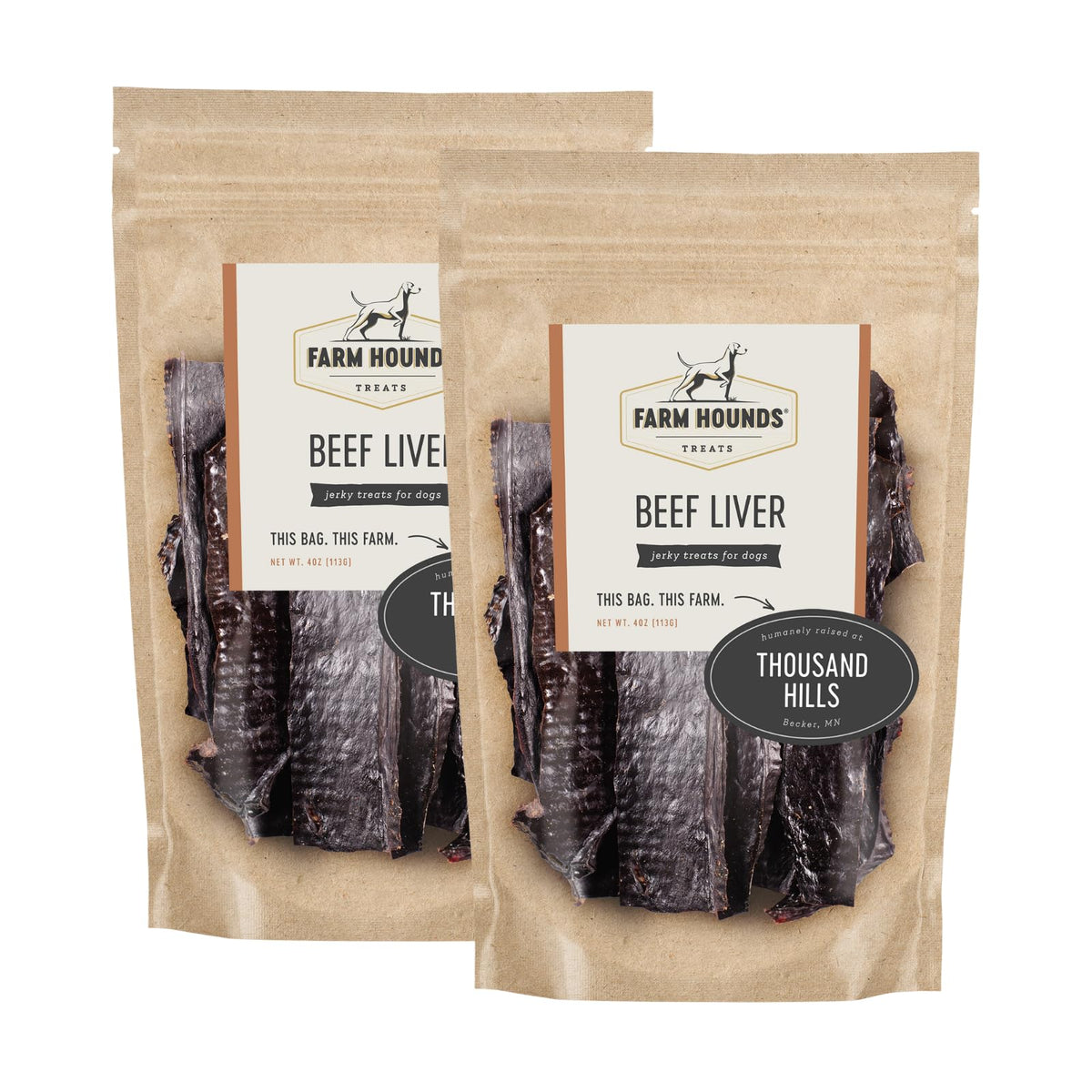 Farm Hounds hígado de res, empaque 4 onzas, snack ideal para entrenamiento.
