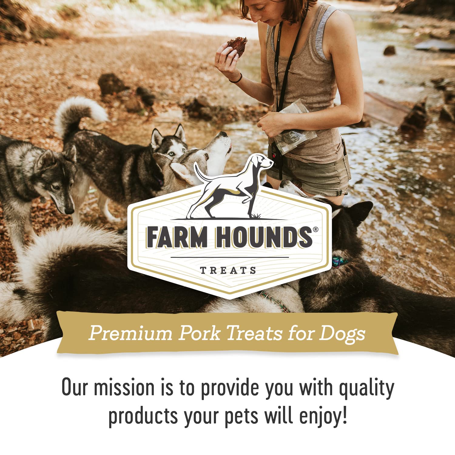 Farm Hounds jerky de cerdo, ideal para premiar durante el juego.