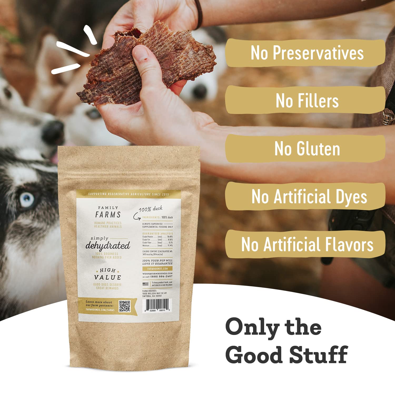 Jerky de pato Farm Hounds, 3.5 oz para todos los tamaños.
