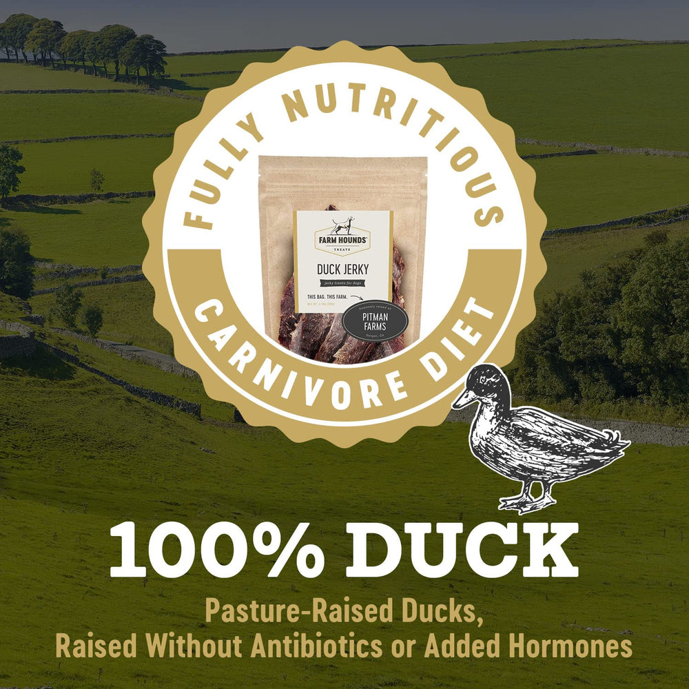 Pato criado humanamente, jerky natural de Farm Hounds.