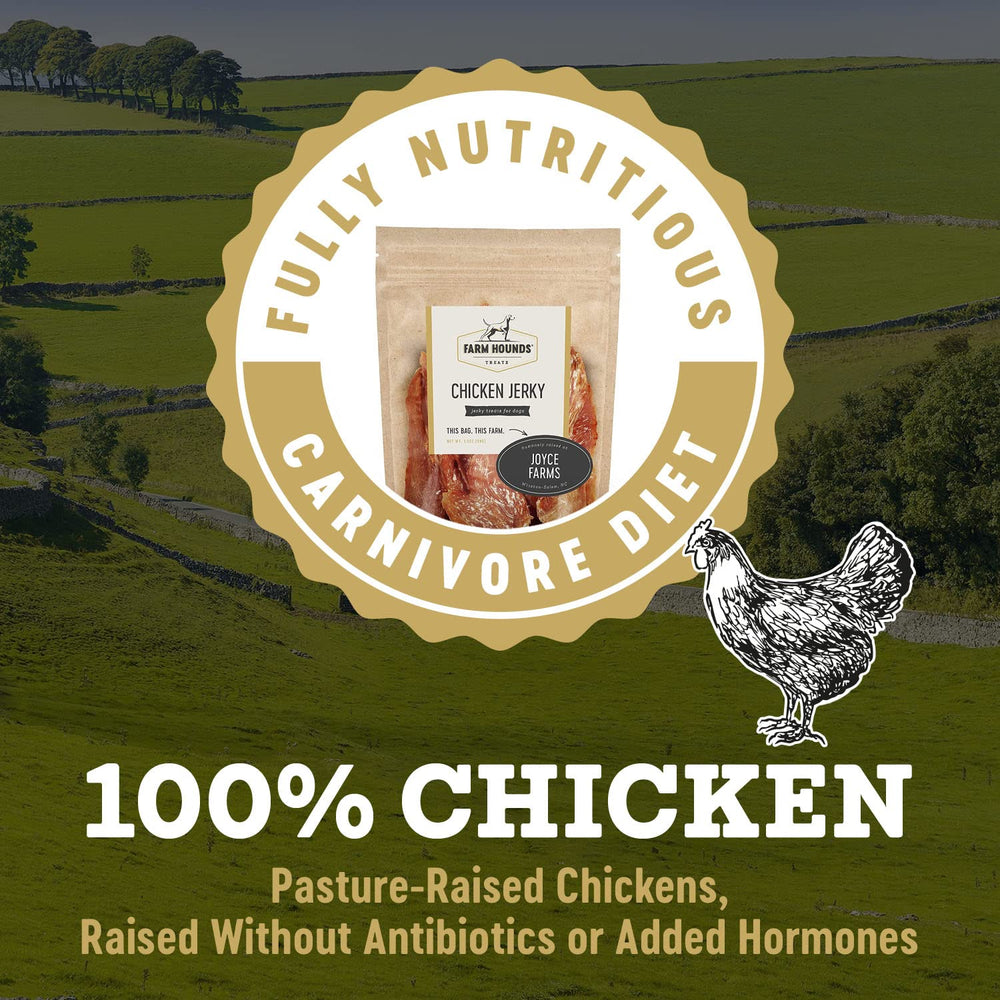 Farm Hounds jerky de pollo sin rellenos para perros.