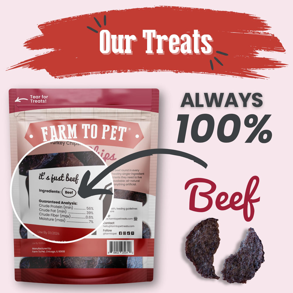 Farm To Pet chips de res sin conservantes, opción natural para perros sensibles