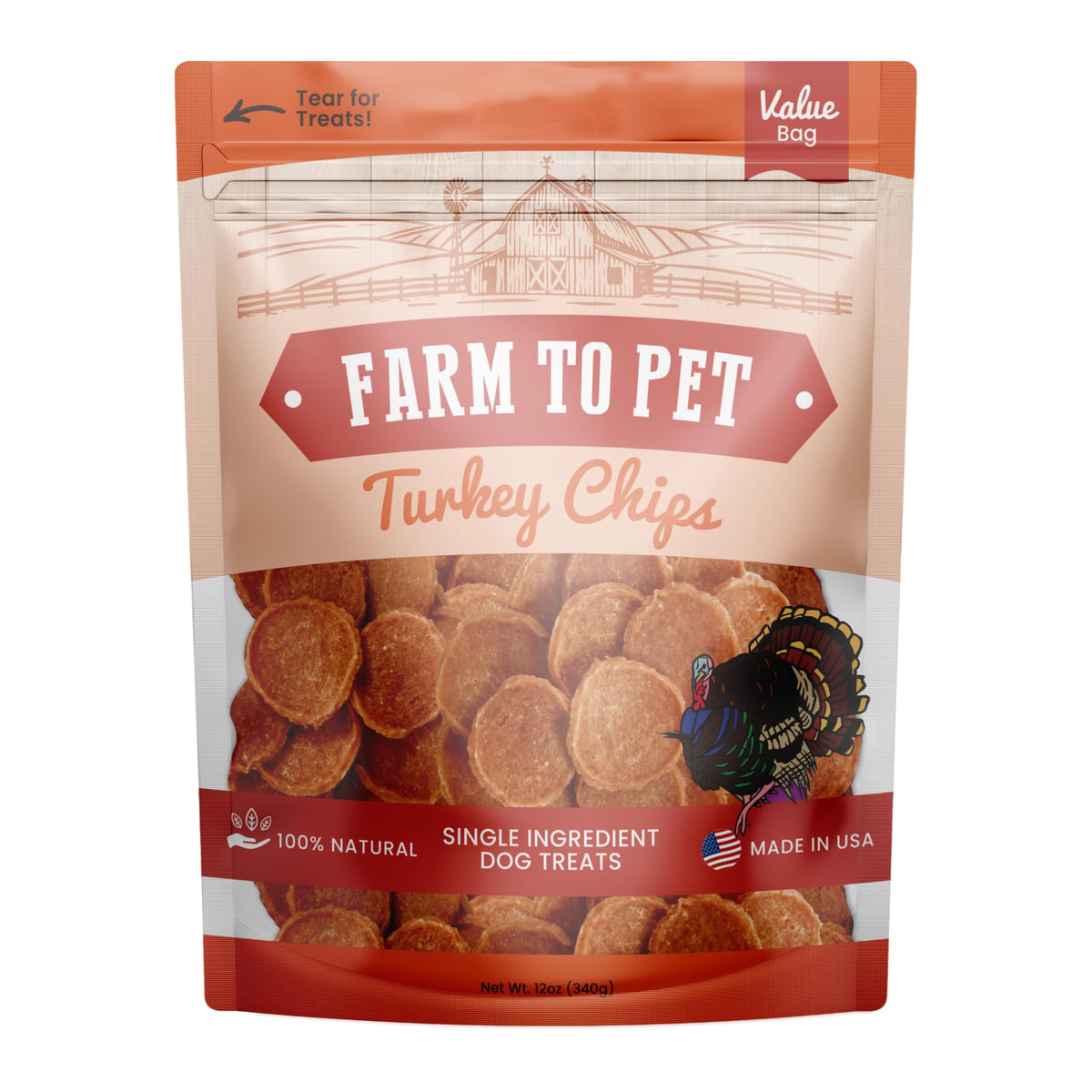 Farm To Pet, paquete de premios para entrenamiento de perros con pavo, ideal como recompensa.