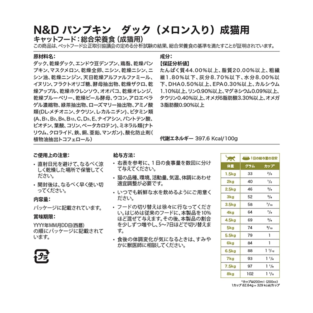 Farmina N&D cumple normas AAFCO, nutrición completa para gatos adultos.