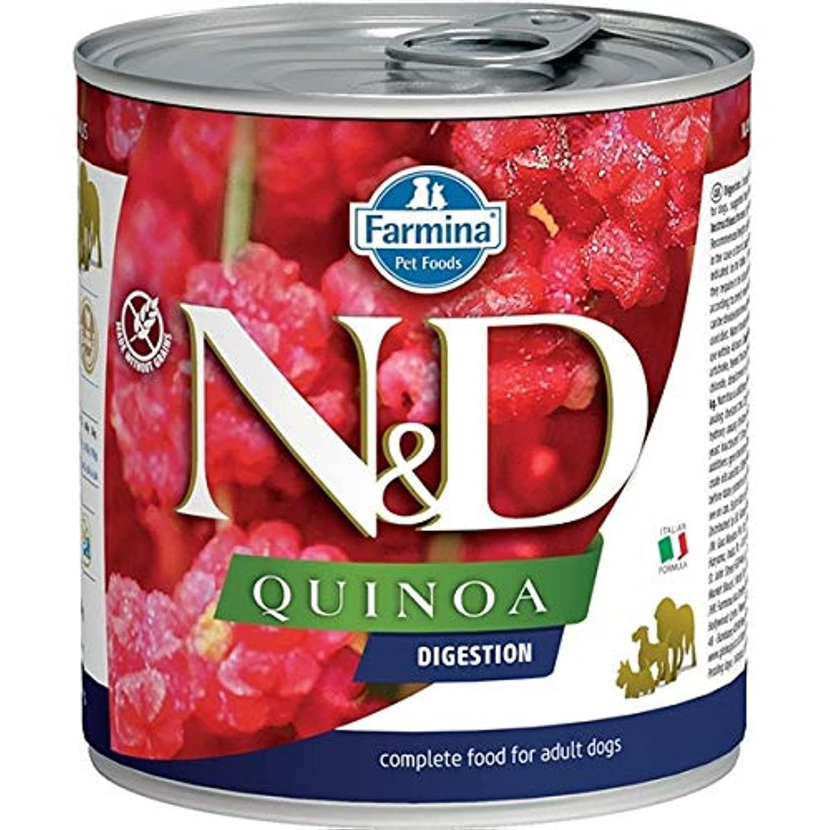 Lata Farmina N&D Quinoa Digestión para perros adultos, opción húmeda sabrosa para la comida diaria.