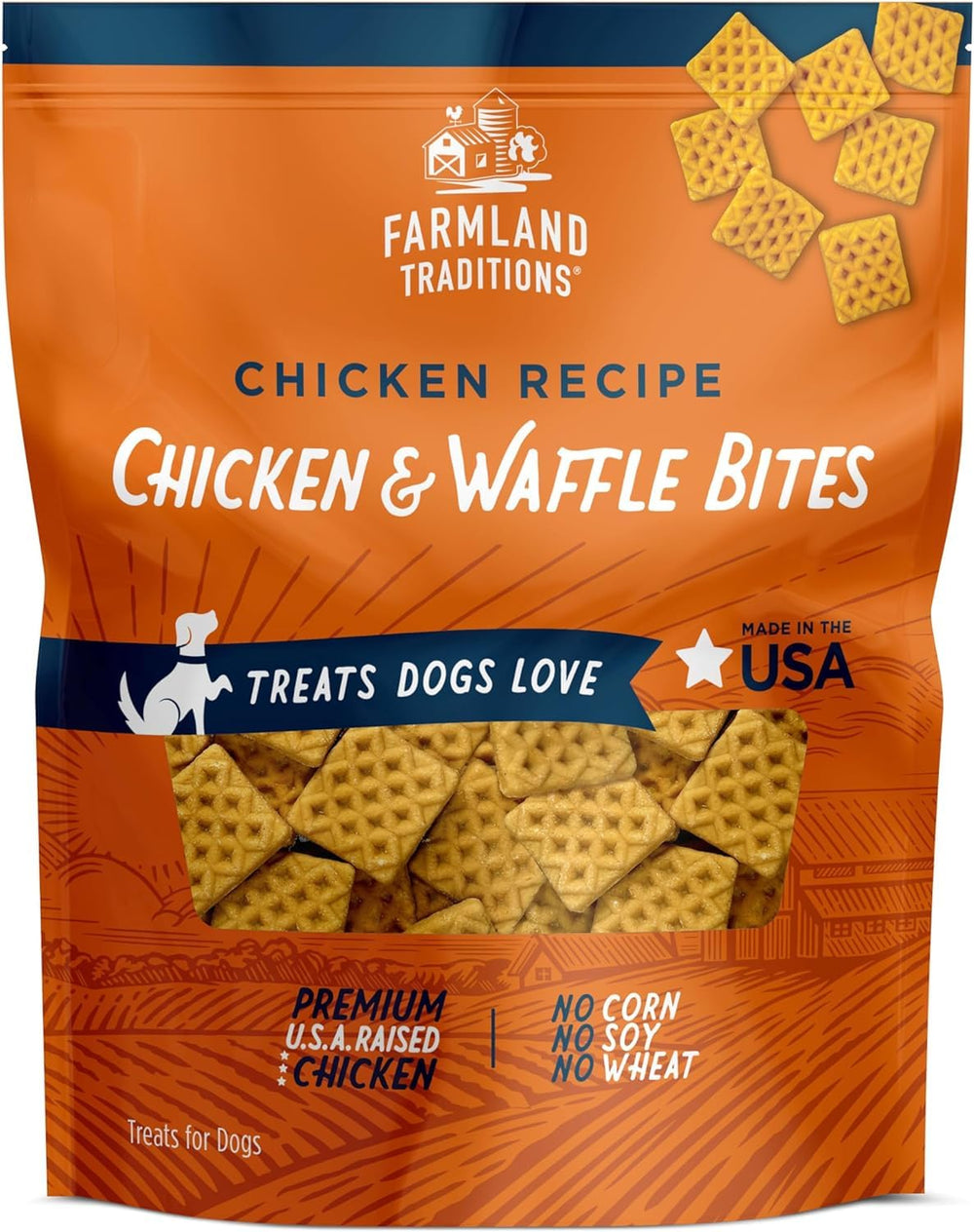 Farmland Traditions Chicken & Waffle Bites: paquete listo para premiar durante el paseo.