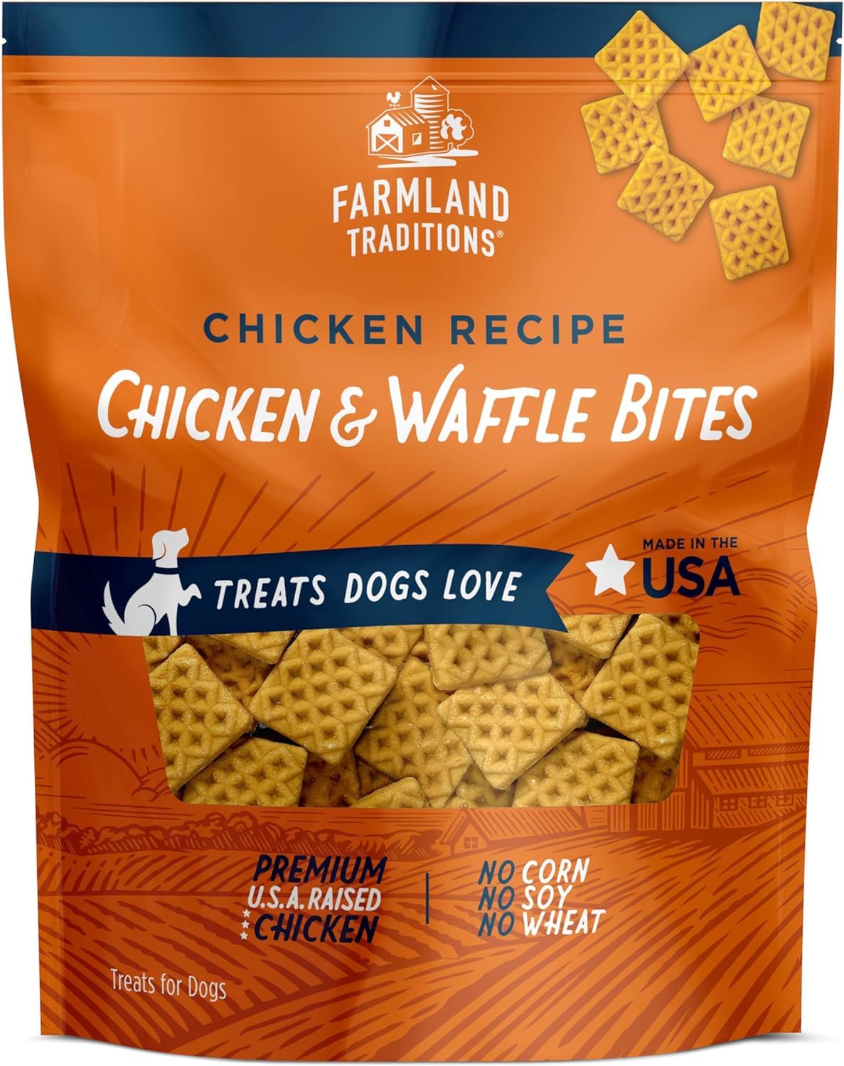 Farmland Traditions Chicken & Waffle Bites: paquete listo para premiar durante el paseo.