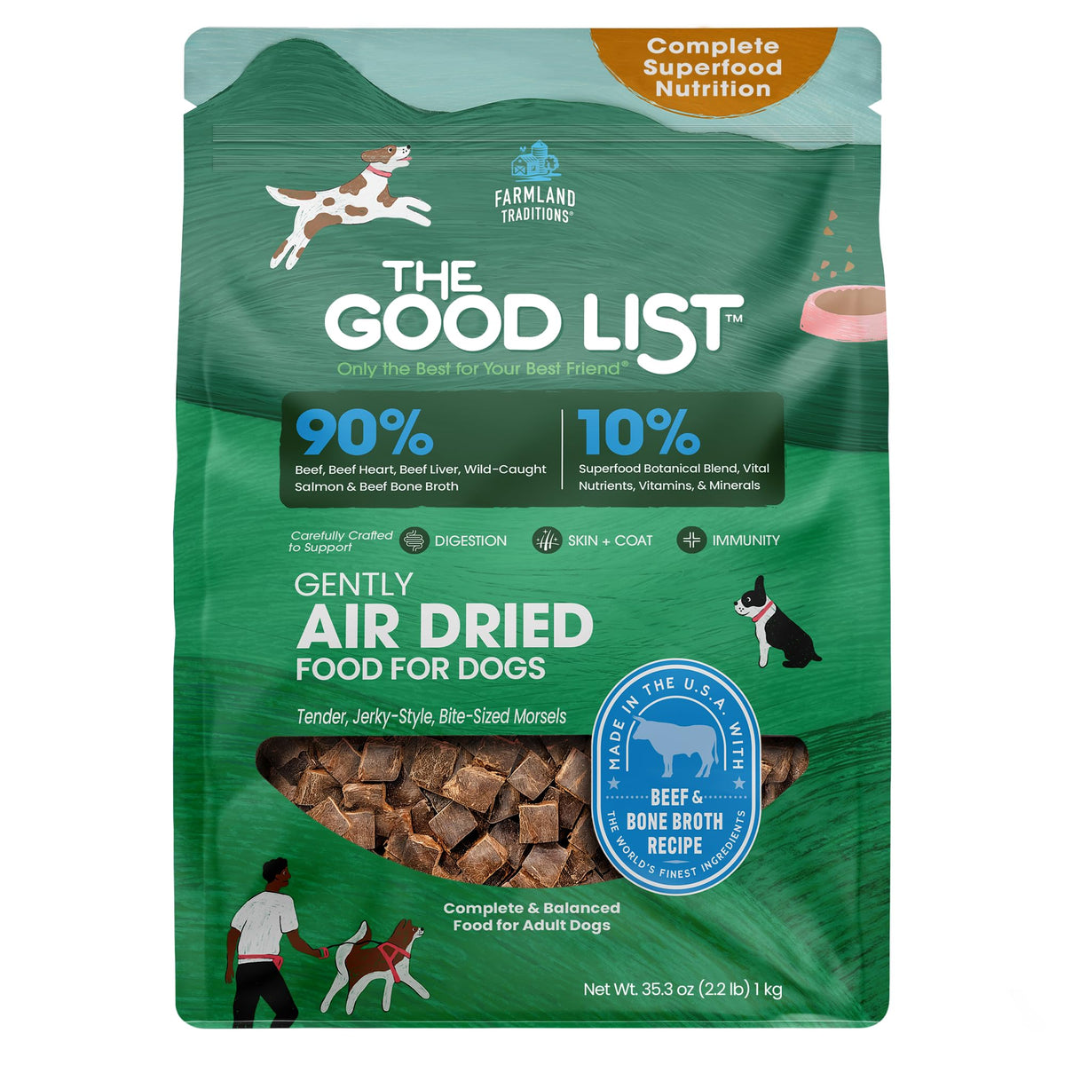 Farmland Traditions The Good List, alimento perro res, proteína alta para pelaje saludable