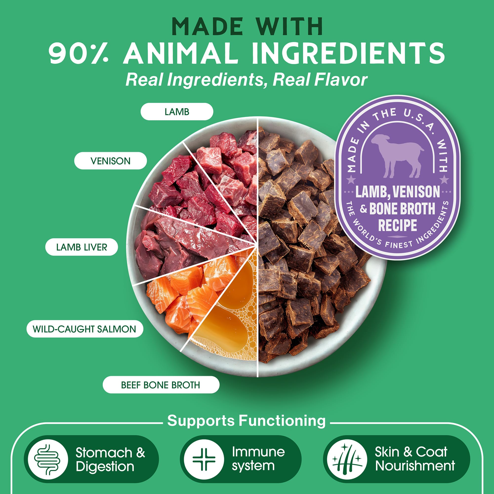 Farmland Traditions The Good List, ingredientes-cordero-venado-higado, alto contenido proteico