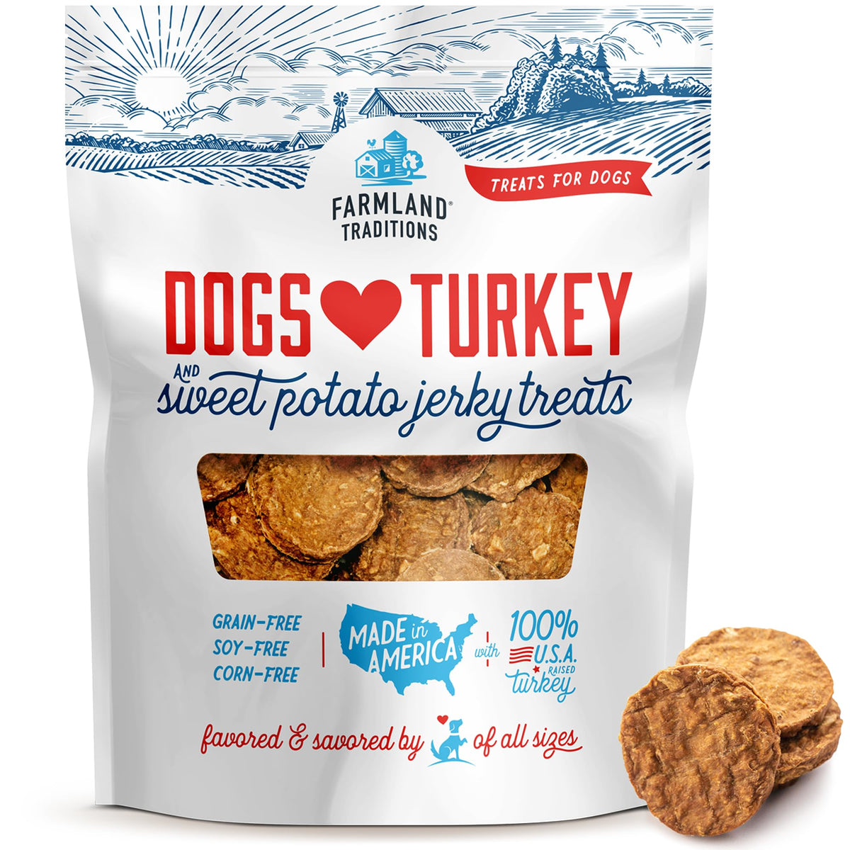 Farmland Traditions jerky de pavo y batata, porciones ideales para recompensa.