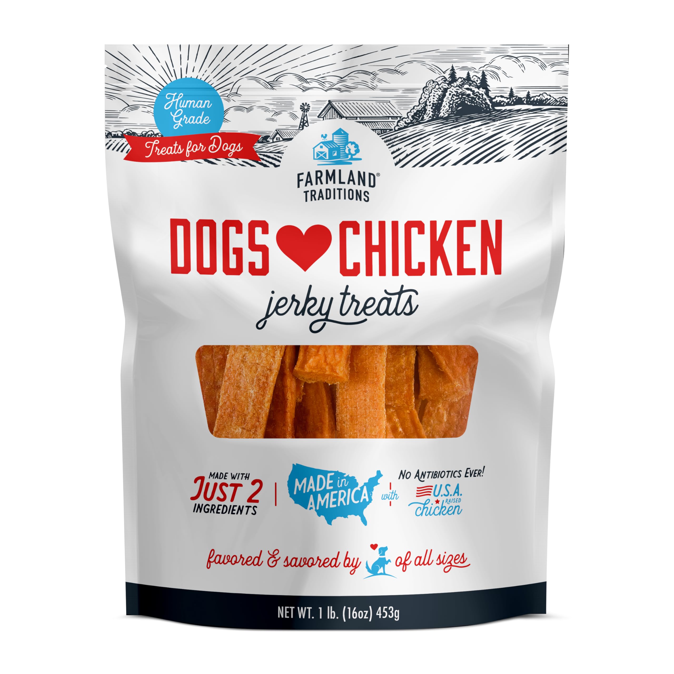 Jerky de pollo Farmland Traditions en empaque 1 lb, ideal para entrenamiento suave