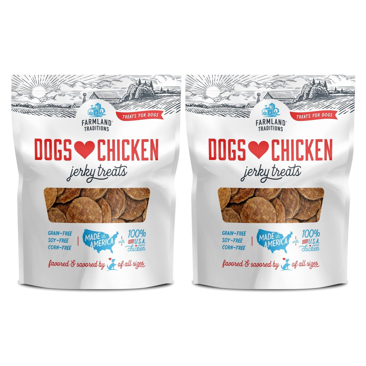 Jerky de pollo premium Farmland Traditions, 1 libra, snack proteico para perros.