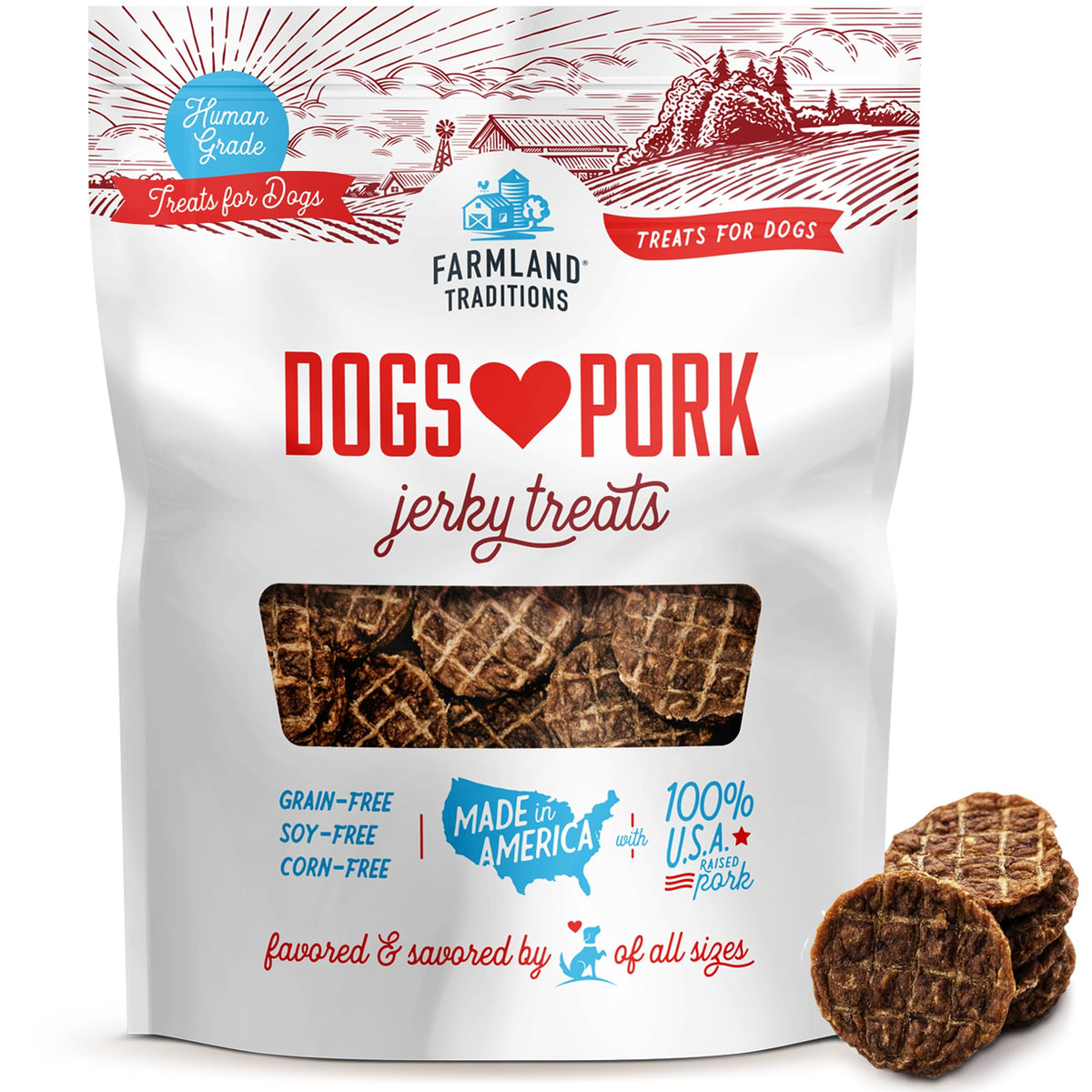 Farmland Traditions jerky sin rellenos de cerdo, ideal para entrenamiento diario