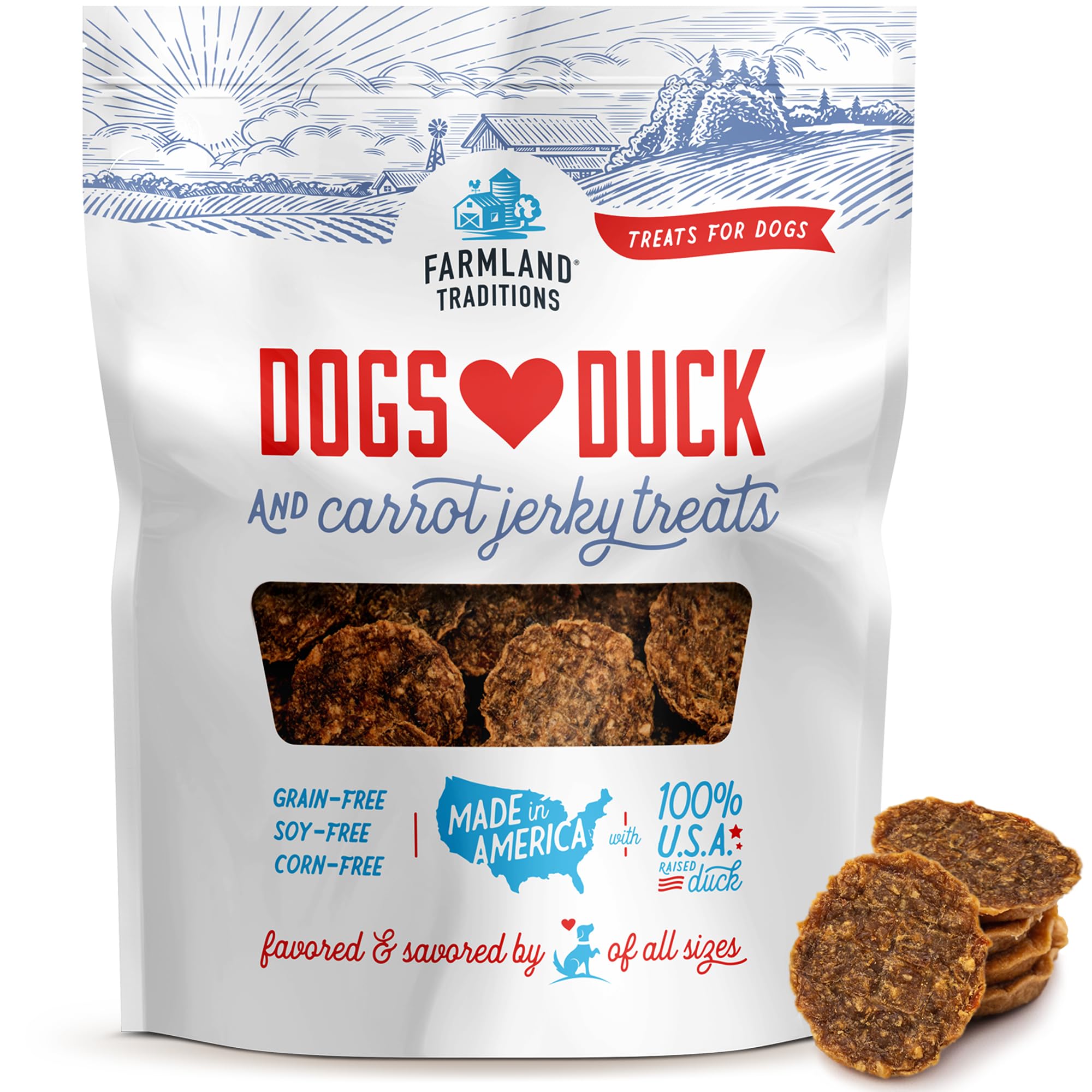 Farmland Traditions Pato Zanahoria Jerky 5oz, premio sabroso para entrenar