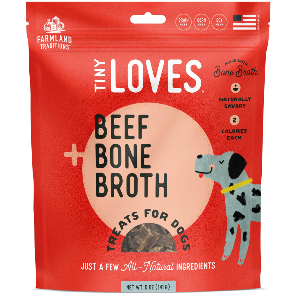 Farmland Traditions Tiny Loves Jerky con caldo de hueso, premio sabroso para perros