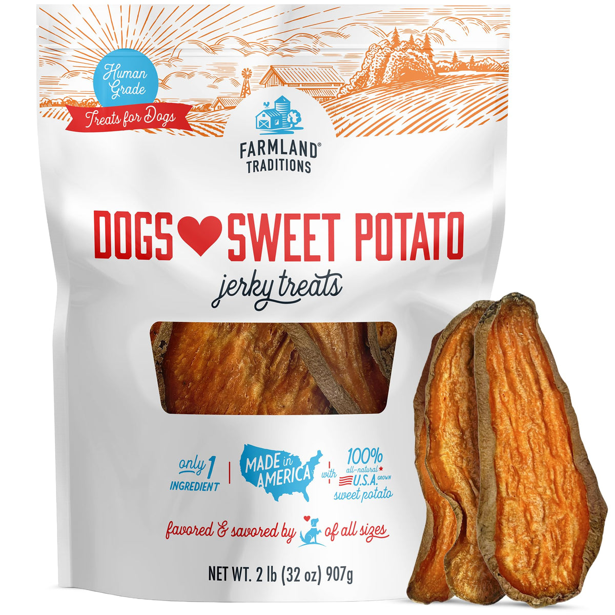 Farmland Traditions: tiras de batata dulce para perros, ideales para entrenamiento